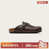 外穿百搭一脚蹬棕色包头皮面穆勒鞋 多嘴驴Donkey复古勃肯鞋 女春季