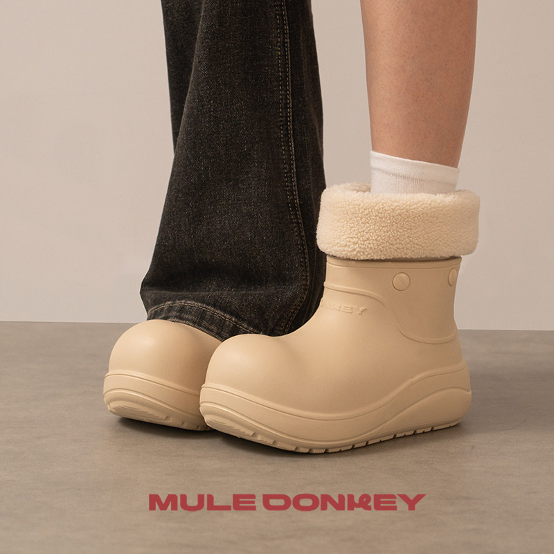 多嘴驴Donkey加绒保暖小丑鞋女冬季厚底雪地靴防水防滑雨靴子棉鞋