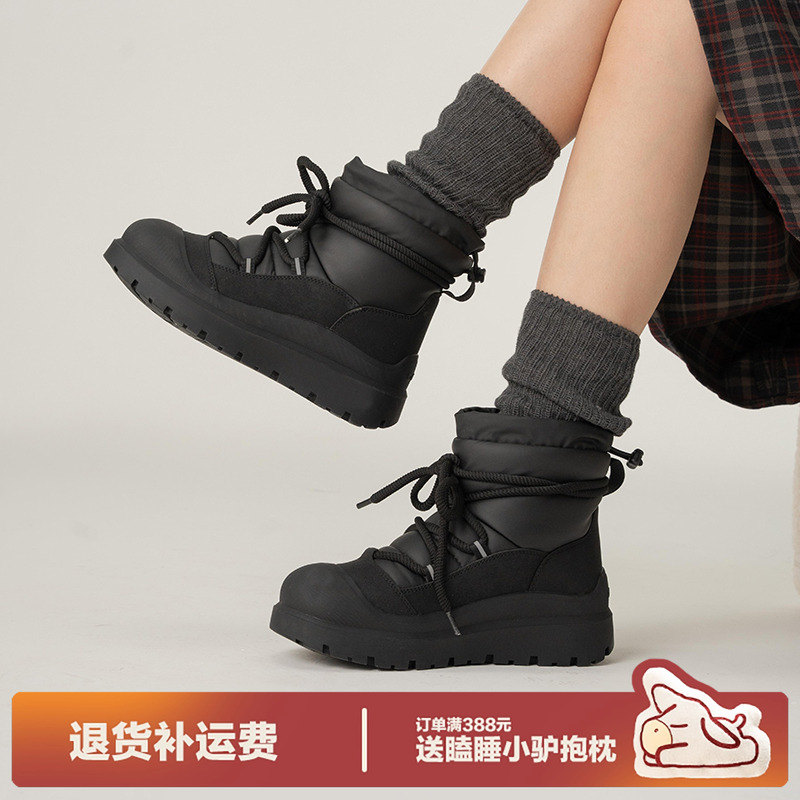 多嘴驴Donkey黑色复古雪地靴女