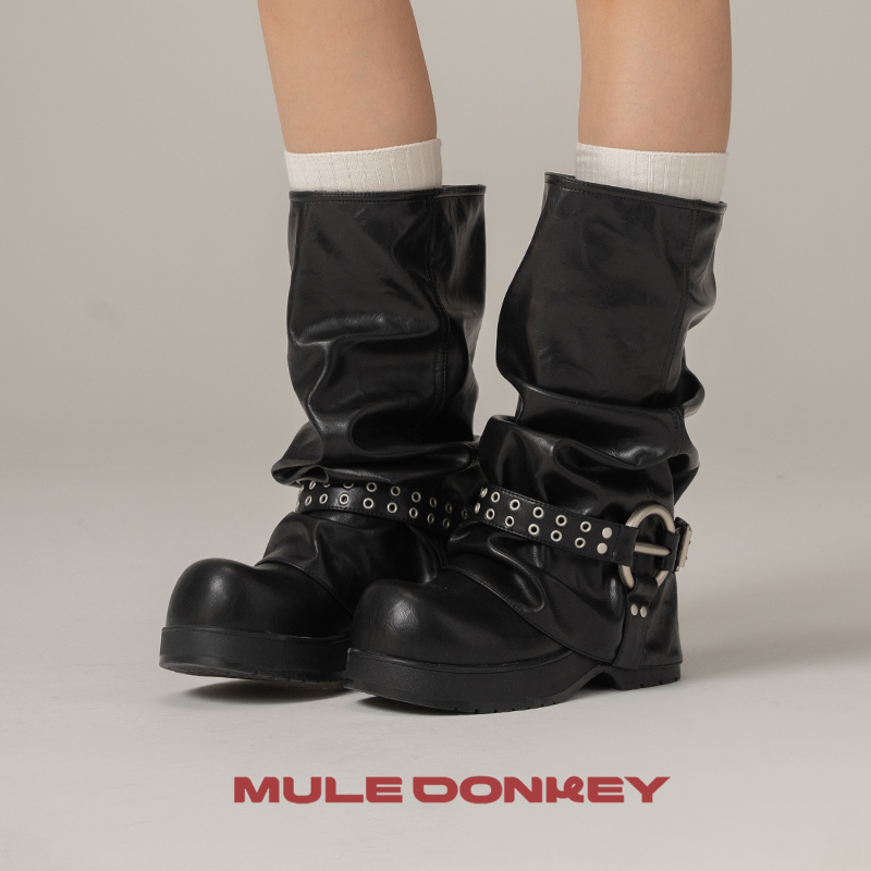 多嘴驴Donkey裤管靴黑色堆堆靴