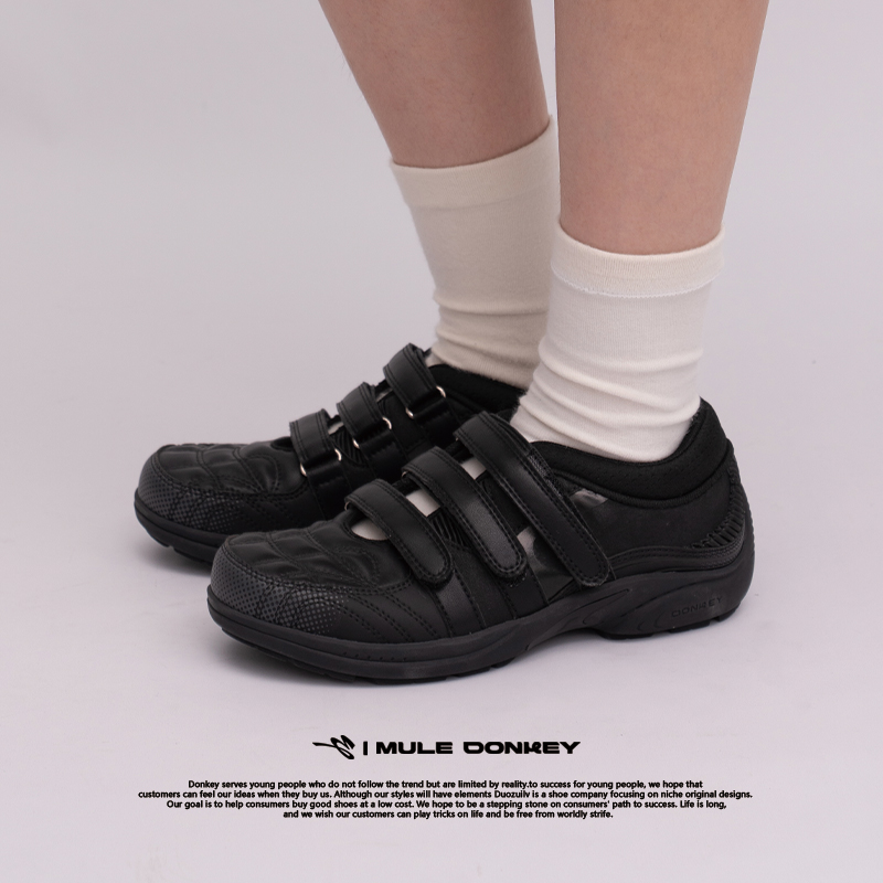 多嘴驴Donkey黑色菱格玛丽珍鞋