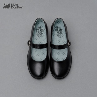 多嘴驴Donkey圆头玛丽珍鞋女夏季复古运动芭蕾单鞋法式黑色小皮鞋