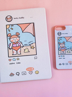 原创插画手机壳可爱小胖妞ins适用于苹果17promax轻薄iPhone16151413plus韩国二合一菲林亚克力磁吸支架华为