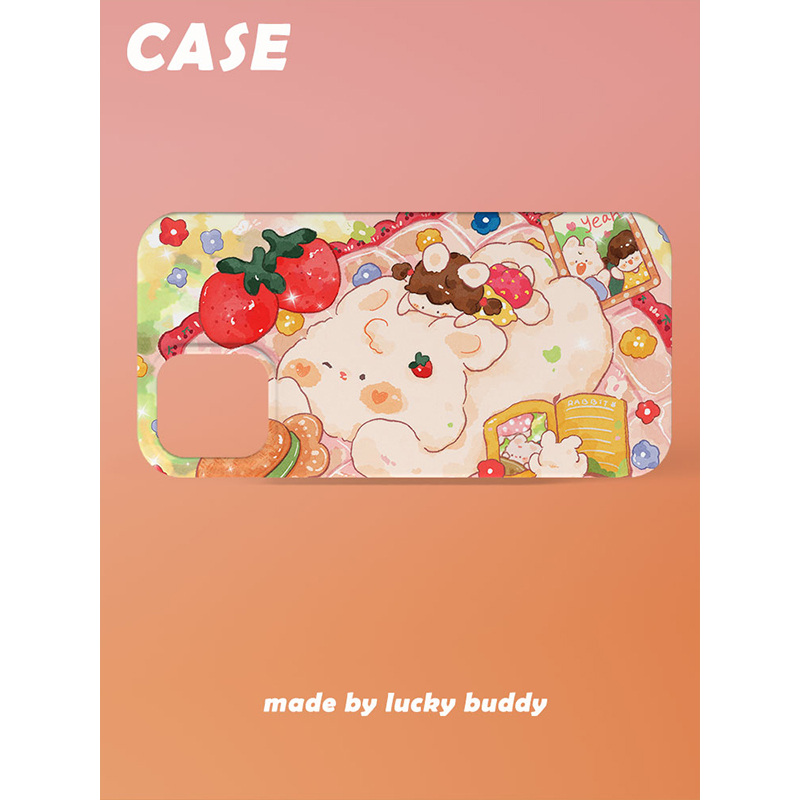 第2件半价/原创插画手机壳草莓兔兔适用于苹果15promaxiPhone14plus13mini韩国二合一菲林亚克力磁吸华为