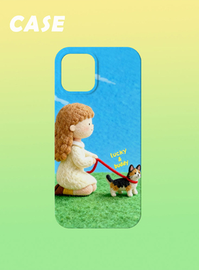 原创插画手机壳毛毡风女孩小猫适用苹果17promax轻薄iPhone16151413plusxsmax韩国二合一菲林磁吸华为小米