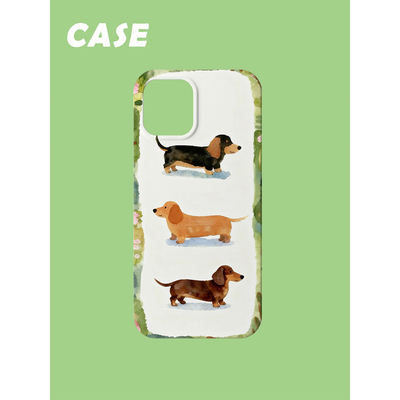 原创插画手机壳可爱腊肠小狗ins适用苹果17promax轻薄iPhone16151413plusxsmax韩国二合一菲林磁吸华为小米女