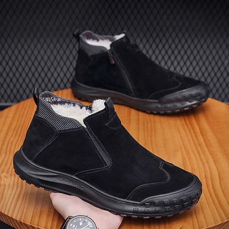 冬季加绒棉鞋加厚保暖高帮工作鞋软底防滑休闲中邦套筒反绒皮男鞋