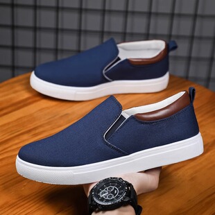 春季帆布鞋男一脚蹬套脚懒人百搭透气防臭工作干活开车上班男鞋子
