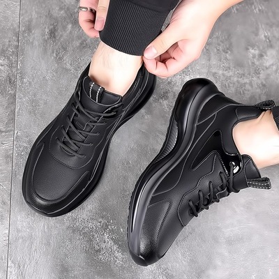 皮面运动休闲鞋子男款厚底舒适鞋