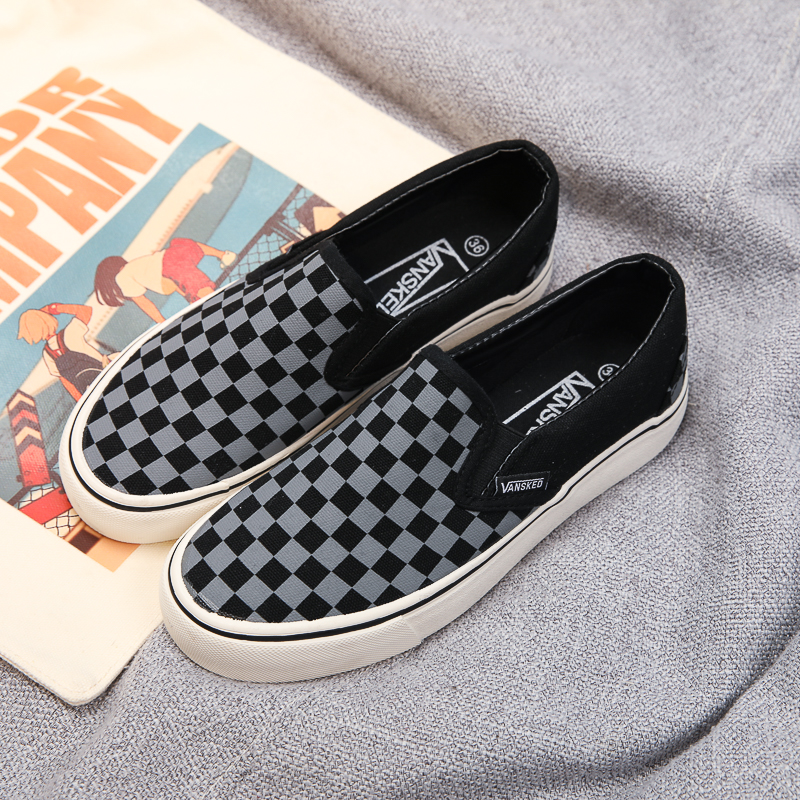 黑白灰格子棋盘复古经典帆布鞋男