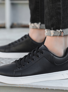 秋季新品青年皮面板鞋软底运动休闲鞋黑白色男鞋大码45 46 4748码