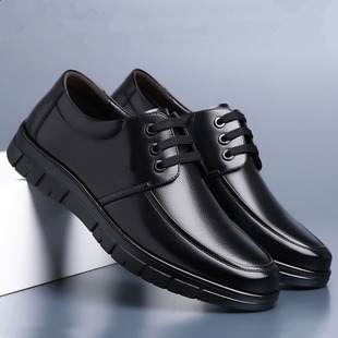 软底软皮面工作鞋全黑色上班休闲皮鞋久站不累脚透气男鞋子开车鞋
