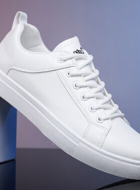 小白鞋男鞋3738板鞋平底低帮系带表演出全白色皮面运动鞋大码4546