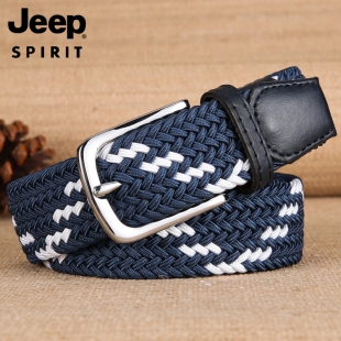 Jeep吉普编织皮带男女潮年轻人简约针织帆布腰带裤 带针扣休闲军训