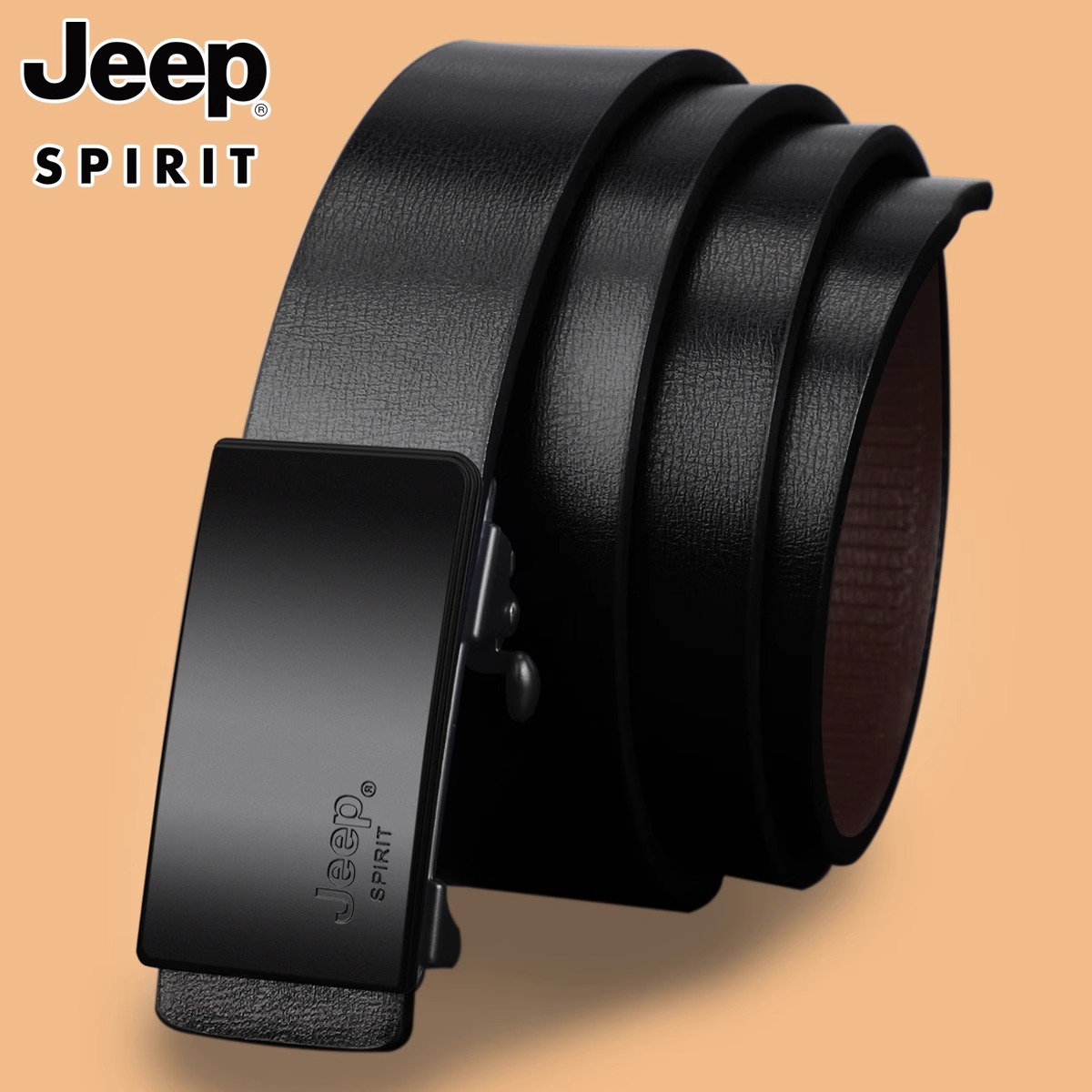 Jeep2024年新款男士真皮皮带无牙纯牛皮自动扣腰带年轻人内穿商务