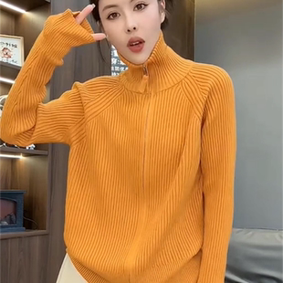 双拉链高领针织衫 时尚 毛衣女洋气显瘦上衣潮 2025秋冬新款 欧货爆款