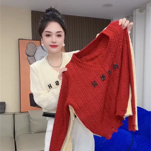 2026春季新款休闲风V领重工钉珠针织衫女气质显瘦内搭打底毛衣潮