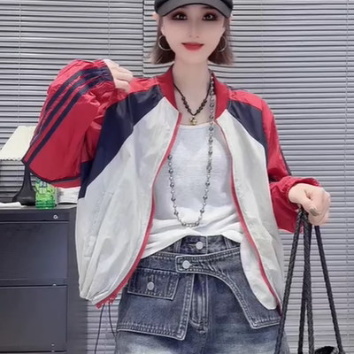 设计感袖子镂空三条杠防晒外套