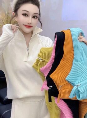 秋冬半拉链高领显瘦女针织衫