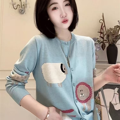 欧货设计感卡通刺绣针织开衫