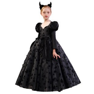 沉睡的魔咒万圣节儿童服装女童cosplay服饰黑皇后女巫黑色公主裙