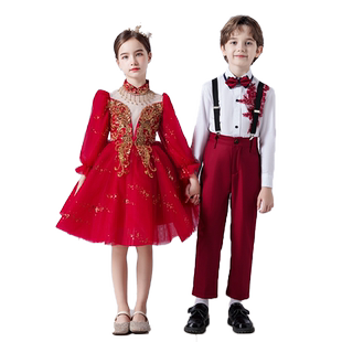 儿童大合唱演出服唱红歌蓬蓬裙女童礼服长袖套装中小学生表演服装