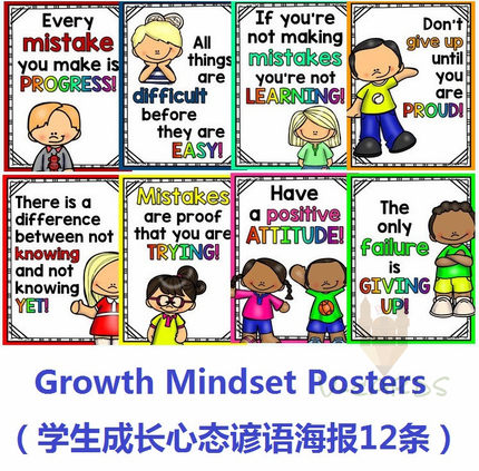 GrowthMindsetPosters1英文成长心态谚语教室海报墙贴装饰学生