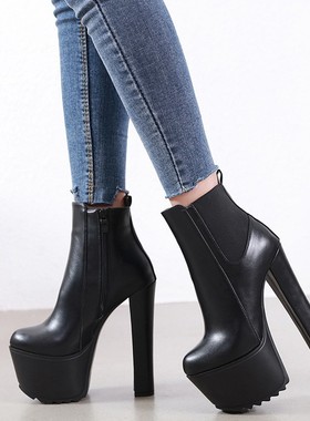 2025年秋季新款防水台厚底马丁靴英伦风复古16CM高跟增高时尚女鞋