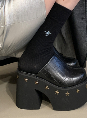 2025年秋季新款超高跟女鞋增高包头厚底半拖鞋铆钉粗跟凉拖懒人鞋