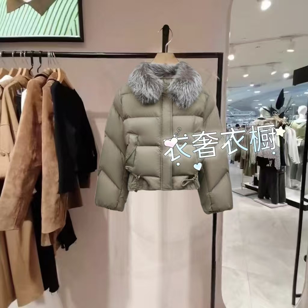 女装2025冬新款狐毛毛领蝙蝠袖下摆抽绳短款羽绒服324423037-NY