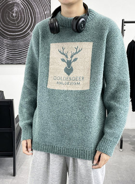加厚保暖青年学生提花鹿头毛衣