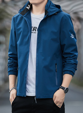 春秋男休闲夹克外套可脱卸帽茄克风衣潮青少年棒球服工装上衣外褂
