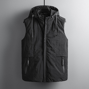秋冬男白鸭绒羽绒马甲可脱帽背心外套保暖加厚青年宽松坎肩加大码