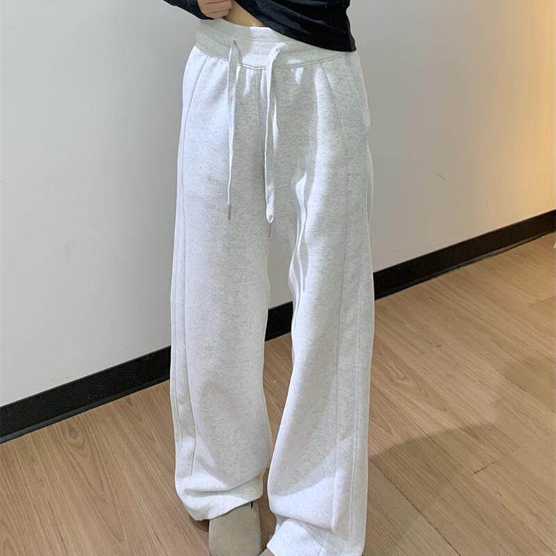 灰色运动裤女春夏2026小个子休闲阔腿裤窄版直筒休闲卫裤显腿长