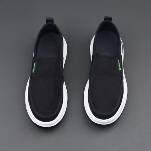 欧洲站男帆布鞋黑色高端厚底轻便舒适春季薄款透气一脚套软底夏季