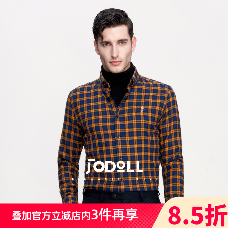 格子长袖衬衫乔顿钉扣领潮流休闲