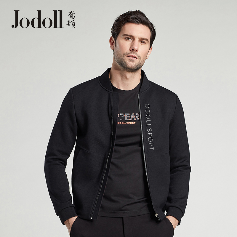 jodoll乔顿男装秋季新款短款夹克字母刺绣棒球服领茄克外套男