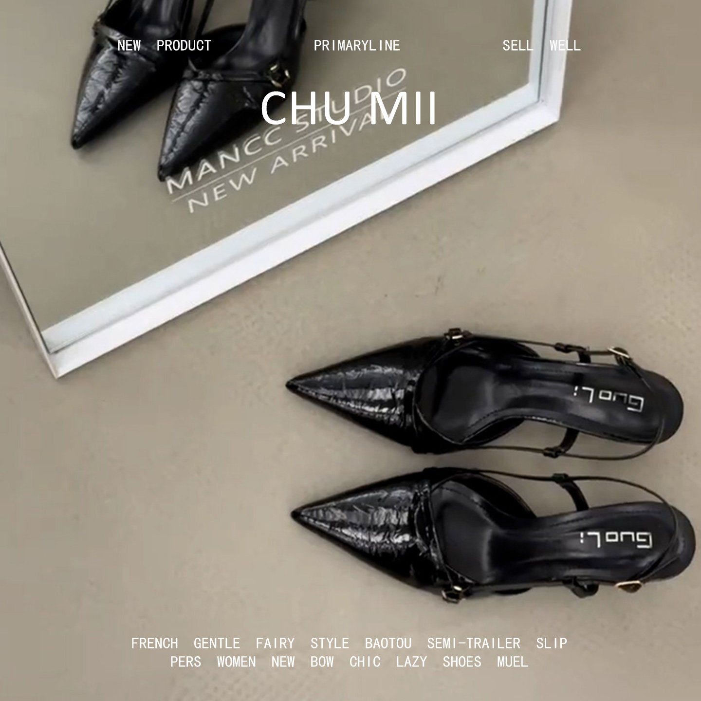 羊皮版~韩系黑色尖头细跟单鞋女浅口皮带扣高跟鞋性感气质工作鞋