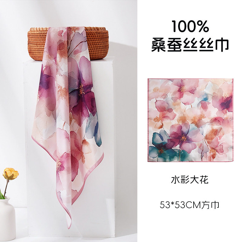 织造局新中式国风妈妈真丝方巾女2025新款系脖纱巾桑蚕丝围巾披肩