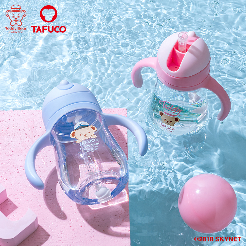 日本泰福高儿童Tritan塑料杯吸管杯宝宝防呛婴幼儿水瓶女防摔V型
