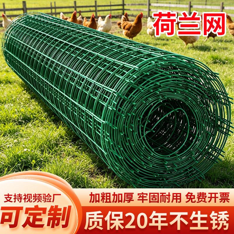 鸡鸭鱼养殖围栏网家用圈山圈地鱼塘防护隔离网绿色浸塑荷兰铁丝网