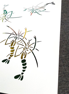 国画虾创意镂空模板螃蟹型版拓印喷雾描画平涂防水创意美术316