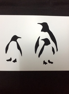 一摇一摆的黑白小可爱~黑板漆极简风动物企鹅模板墙绘遮蔽染卡357