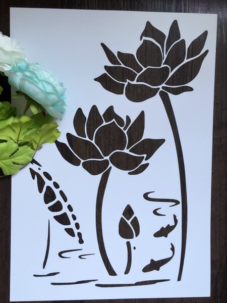 中式荷花手绘衣服模板循环使用丙烯颜料模具创意美术DIY多款131