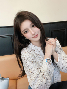 豆豆早安 香奶奶私服亮片镂空富贵花毛衣女百搭短款针织开衫外套