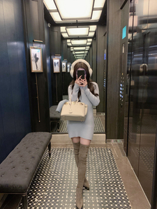 豆豆早安 辣妹羊毛针织连衣裙女秋冬修身显瘦百搭包臀短裙打底裙