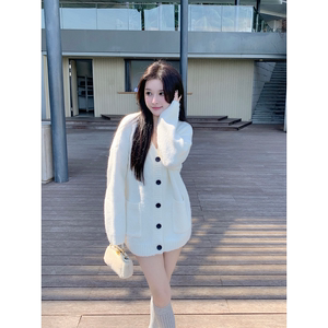 豆豆早安 麦可多软妹 羊毛混纺针织开衫女春慵懒风宽松中长款外套