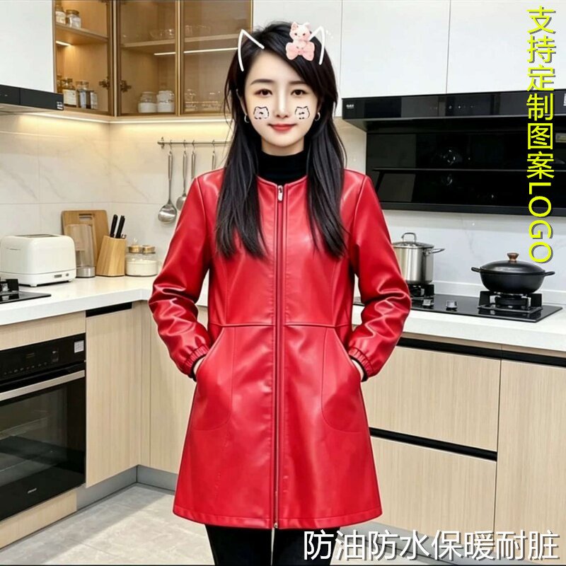 皮革加绒防水防油长袖拉链外套