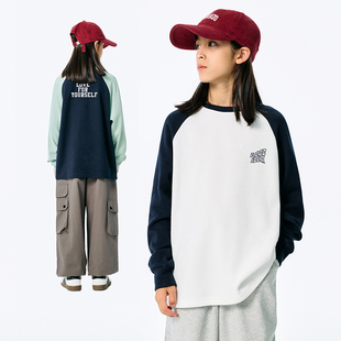 T恤儿童百搭打底衫 DK童装 休闲华夫格长袖 复古女男童美式 2025秋款