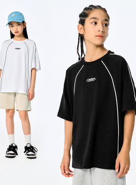 DK童装25夏季复古运动女男童字母短袖T恤儿童中大童美式洋气上衣